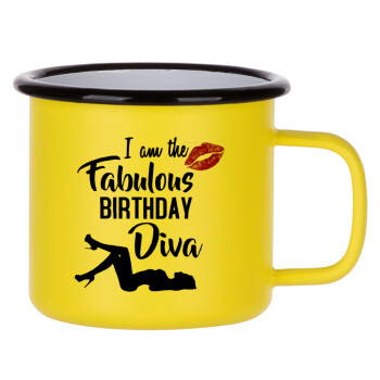 I am the fabulous Birthday Diva, Metallic enamel MATT Yellow cup 360ml