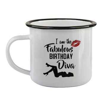 I am the fabulous Birthday Diva, Κούπα εμαγιέ με μαύρο χείλος 360ml