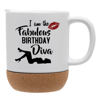 I am the fabulous Birthday Diva, Κούπα, κεραμική με βάση φελού και καπάκι (ΜΑΤ), 330ml (1 τεμάχιο)