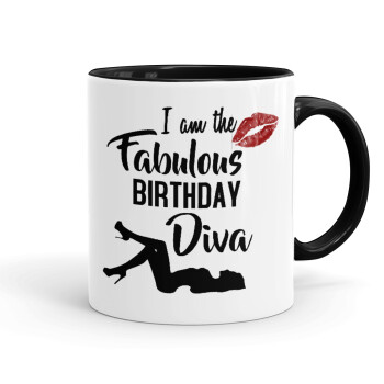 I am the fabulous Birthday Diva, Mug colored black, ceramic, 330ml