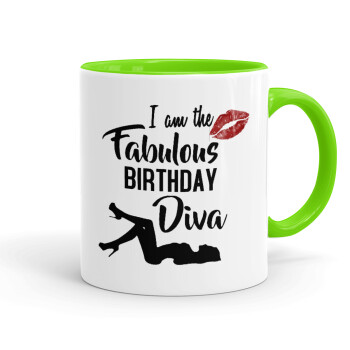 I am the fabulous Birthday Diva, Κούπα χρωματιστή βεραμάν, κεραμική, 330ml