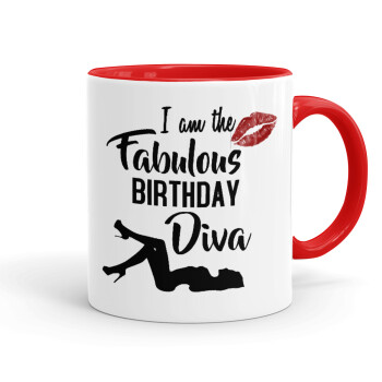 I am the fabulous Birthday Diva, Mug colored red, ceramic, 330ml