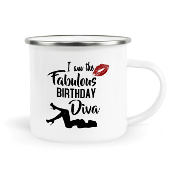 I am the fabulous Birthday Diva, Metallic enamel cup white 360ml