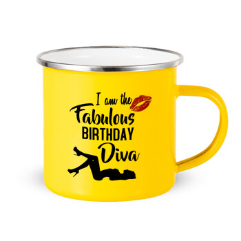 I am the fabulous Birthday Diva, Yellow Enamel Metallic Cup 360ml