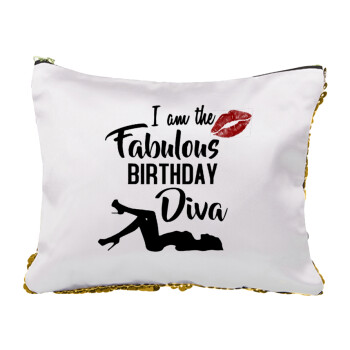 I am the fabulous Birthday Diva, Sequin Gold Pouch Cosmetic Bag