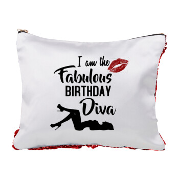 I am the fabulous Birthday Diva, Red sequin cosmetic bag