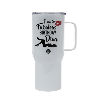 I am the fabulous Birthday Diva, Mega Stainless steel Tumbler with lid, double wall 750L