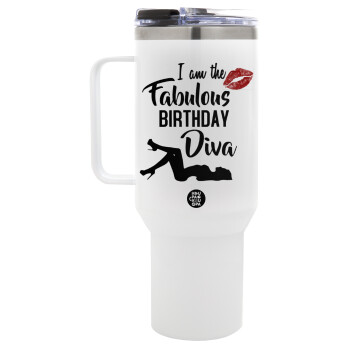 I am the fabulous Birthday Diva, Mega Stainless steel Tumbler with lid, double wall 1,2L