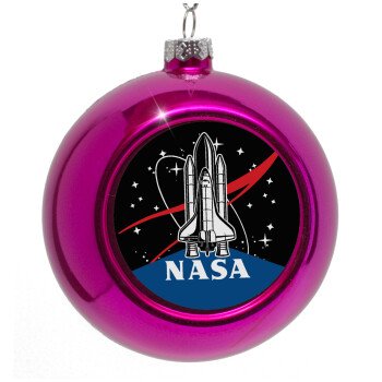 NASA Badge, Στολίδι Χριστουγεννιάτικη μπάλα δένδρου Μωβ 8cm