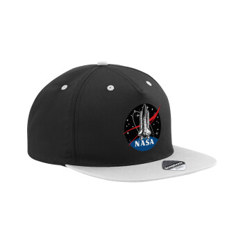 NASA Badge, Adult Flat Snapback Hat Black/Grey, (100% COTTON TWILL, ADULT, UNISEX, ONE SIZE)