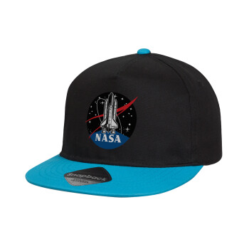 NASA Badge, Καπέλο παιδικό Flat Snapback, Μαύρο/Μπλε (100% ΒΑΜΒΑΚΕΡΟ, ΠΑΙΔΙΚΟ, UNISEX, ONE SIZE)