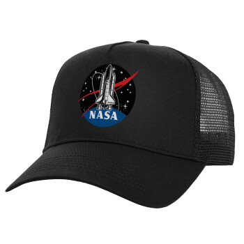 NASA Badge, Καπέλο Ενηλίκων Structured Trucker, με Δίχτυ, Μαύρο (100% ΒΑΜΒΑΚΕΡΟ, ΕΝΗΛΙΚΩΝ, UNISEX, ONE SIZE)