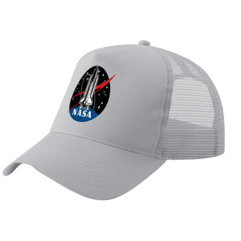 NASA Badge, Adult Structured Trucker Hat, with Mesh, GRAY (100% COTTON, ADULT, UNISEX, ONE SIZE)