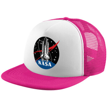 NASA Badge, Καπέλο παιδικό Soft Trucker με Δίχτυ ΡΟΖ/ΛΕΥΚΟ (POLYESTER, ΠΑΙΔΙΚΟ, ONE SIZE)