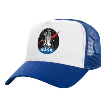 NASA Badge, Καπέλο Ενηλίκων Structured Trucker, με Δίχτυ, ΛΕΥΚΟ/ΜΠΛΕ (100% ΒΑΜΒΑΚΕΡΟ, ΕΝΗΛΙΚΩΝ, UNISEX, ONE SIZE)