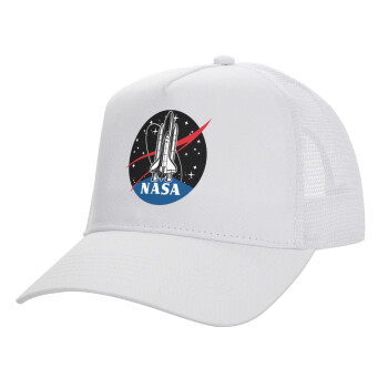 NASA Badge, Καπέλο Ενηλίκων Structured Trucker, με Δίχτυ, ΛΕΥΚΟ (100% ΒΑΜΒΑΚΕΡΟ, ΕΝΗΛΙΚΩΝ, UNISEX, ONE SIZE)