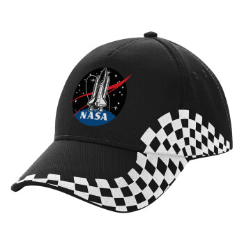 NASA Badge, Καπέλο Ενηλίκων Ultimate ΜΑΥΡΟ RACING, (100% ΒΑΜΒΑΚΕΡΟ DRILL, ΕΝΗΛΙΚΩΝ, UNISEX, ONE SIZE)