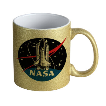 NASA Badge, Κούπα Χρυσή Glitter που γυαλίζει, κεραμική, 330ml