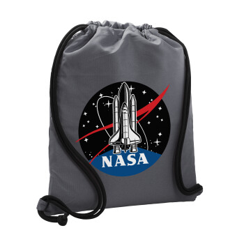 NASA Badge, Τσάντα πλάτης πουγκί GYMBAG ΓΚΡΙ, με τσέπη (40x48cm) & χονδρά κορδόνια