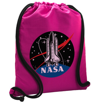 NASA Badge, Backpack pouch GYMBAG Fuchsia, with pocket (40x48cm) & thick cords