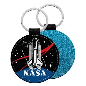 NASA Badge, Μπρελόκ Δερματίνη, στρογγυλό ΜΠΛΕ (5cm)