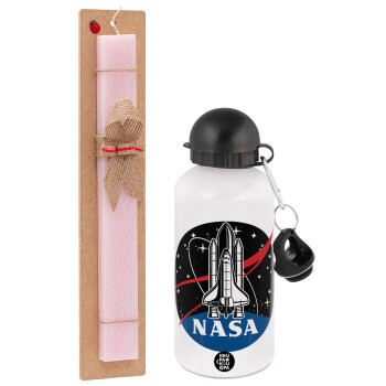 NASA Badge, Easter Set, metallic aluminum bottle (500ml) & aromatic flat Easter candle (30cm) (PINK)