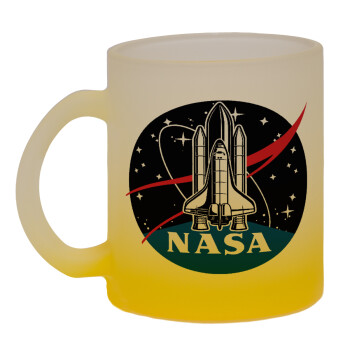 NASA Badge, Κούπα γυάλινη δίχρωμη με βάση το κίτρινο ματ, 330ml