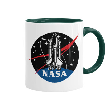 NASA Badge, Κούπα χρωματιστή πράσινη, κεραμική, 330ml