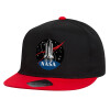 Children's Flat Snapback Hat, Black/Red (100% COTTON, CHILDREN'S, UNISEX, ONE SIZE)