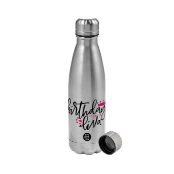 Birthday Diva queen, Metallic water bottle, stainless steel, 750ml