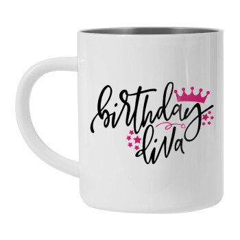 Birthday Diva queen, Mug Stainless steel double wall 300ml