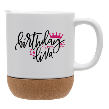 Birthday Diva queen, Ceramic coffee mug Cork (MAT), 330ml (1pcs)