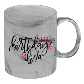 Birthday Diva queen, Mug ceramic marble style, 330ml