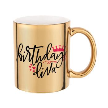 Birthday Diva queen, Mug ceramic, gold mirror, 330ml