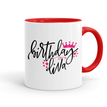 Birthday Diva queen, Κούπα χρωματιστή κόκκινη, κεραμική, 330ml