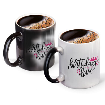 Birthday Diva queen, Color changing magic Mug, ceramic, 330ml when adding hot liquid inside, the black colour desappears (1 pcs)