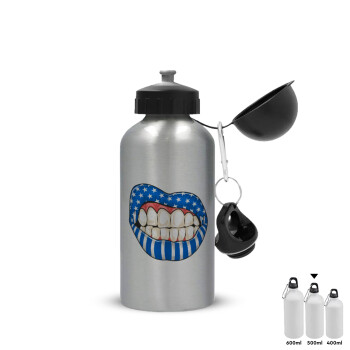 Ελληνική σημαία lips, Metallic water jug, Silver, aluminum 500ml
