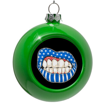 Ελληνική σημαία lips, Green Christmas tree ornament bauble 8cm