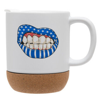 Ελληνική σημαία lips, Ceramic coffee mug Cork (MAT), 330ml (1pcs)