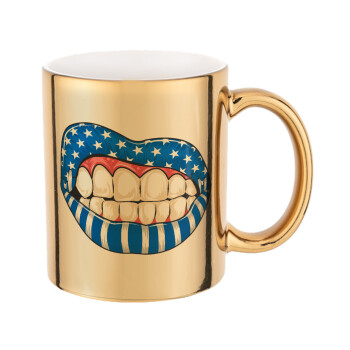 Ελληνική σημαία lips, Mug ceramic, gold mirror, 330ml