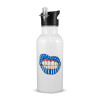 White water bottle with straw, stainless steel 600ml