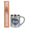 Easter Set, metallic thermal cup (300ml) & aromatic flat Easter candle (30cm) (PINK)