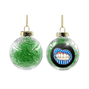 Ελληνική σημαία lips, Transparent Christmas tree ball ornament with green filling 8cm