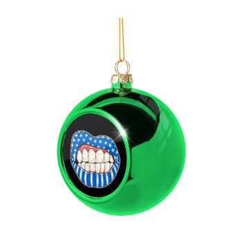 Ελληνική σημαία lips, Green Christmas tree ornament ball 8cm