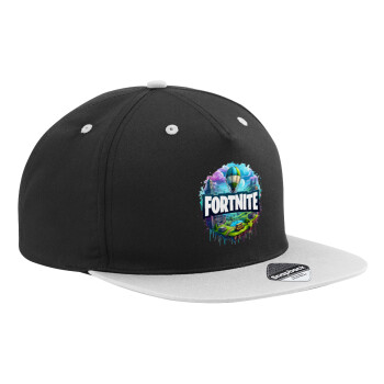 Fortnite land, Adult Flat Snapback Hat Black/Grey, (100% COTTON TWILL, ADULT, UNISEX, ONE SIZE)