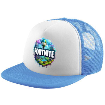 Fortnite land, Καπέλο παιδικό Soft Trucker με Δίχτυ ΓΑΛΑΖΙΟ/ΛΕΥΚΟ (POLYESTER, ΠΑΙΔΙΚΟ, ONE SIZE)