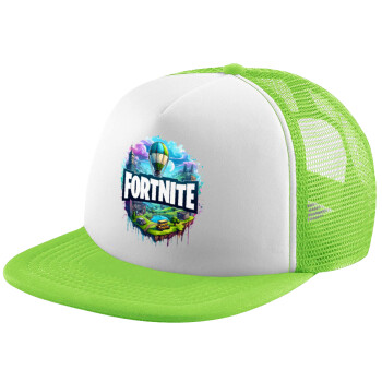 Fortnite land, Καπέλο παιδικό Soft Trucker με Δίχτυ ΠΡΑΣΙΝΟ/ΛΕΥΚΟ (POLYESTER, ΠΑΙΔΙΚΟ, ONE SIZE)