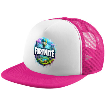 Fortnite land, Καπέλο παιδικό Soft Trucker με Δίχτυ ΡΟΖ/ΛΕΥΚΟ (POLYESTER, ΠΑΙΔΙΚΟ, ONE SIZE)