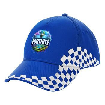 Fortnite land, Adult Ultimate BLUE RACING Cap, (100% COTTON DRILL, ADULT, UNISEX, ONE SIZE)