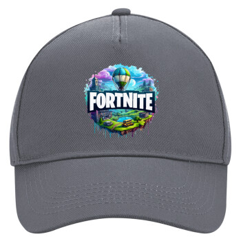 Fortnite land, Ultimate Adult Hat Grey, (100% COTTON DRILL, ADULT, UNISEX, ONE SIZE)